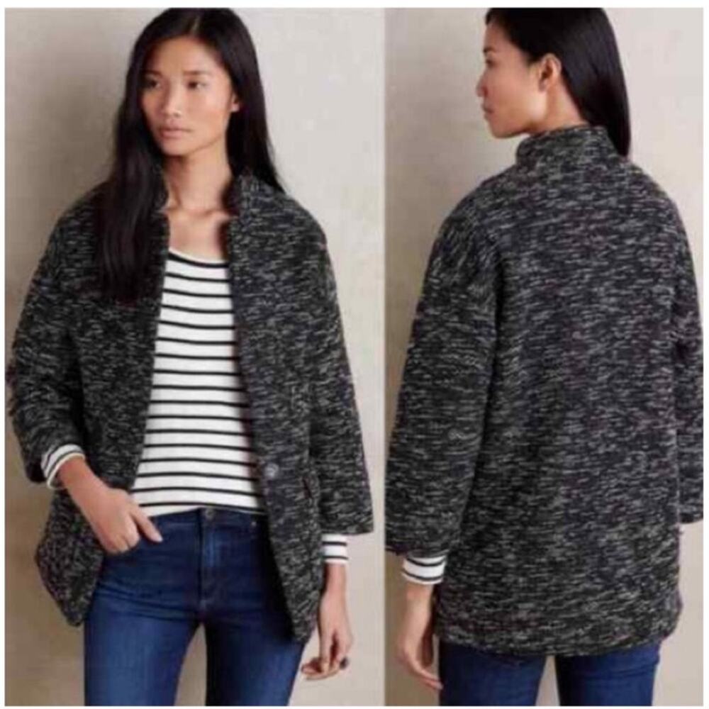 Anthropologie Elevenses Black Motif Minka one button pockets Jacket size medium